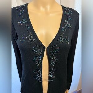 Carducci black cardigan with sequins. Eye hook connect. Sz.Sm